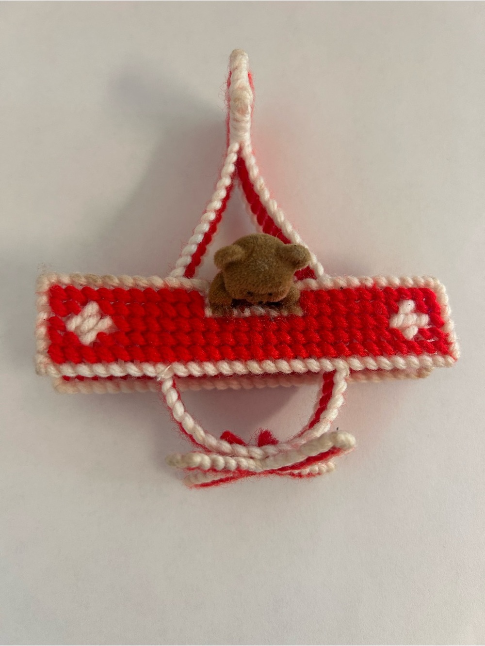 Vintage 1980s Handmade Plastic Canvas Ornament Hand Dated “89”